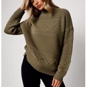 Pink Clover Women's Gabriel Sweater XL Olive Green Knit Mock Neck Textured NWT